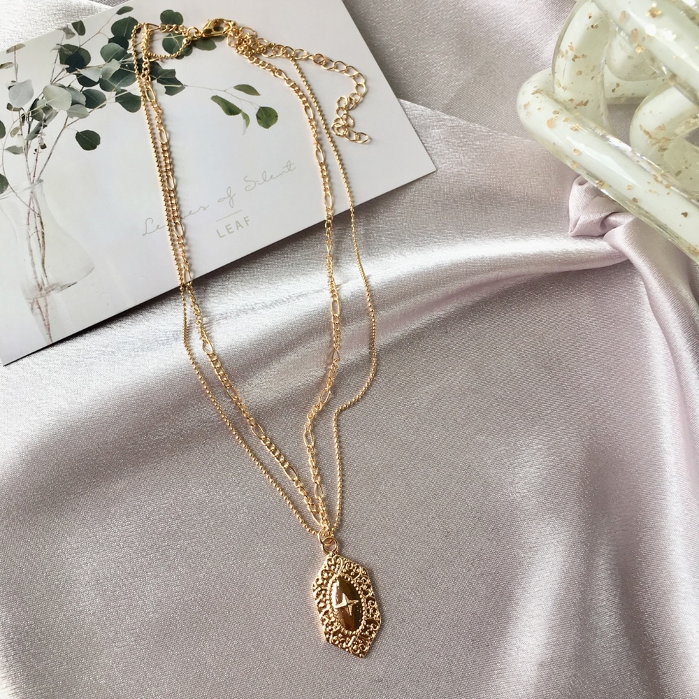 'Warrior' Layered Cross Shield Gold Necklace - Picture 7 of 9